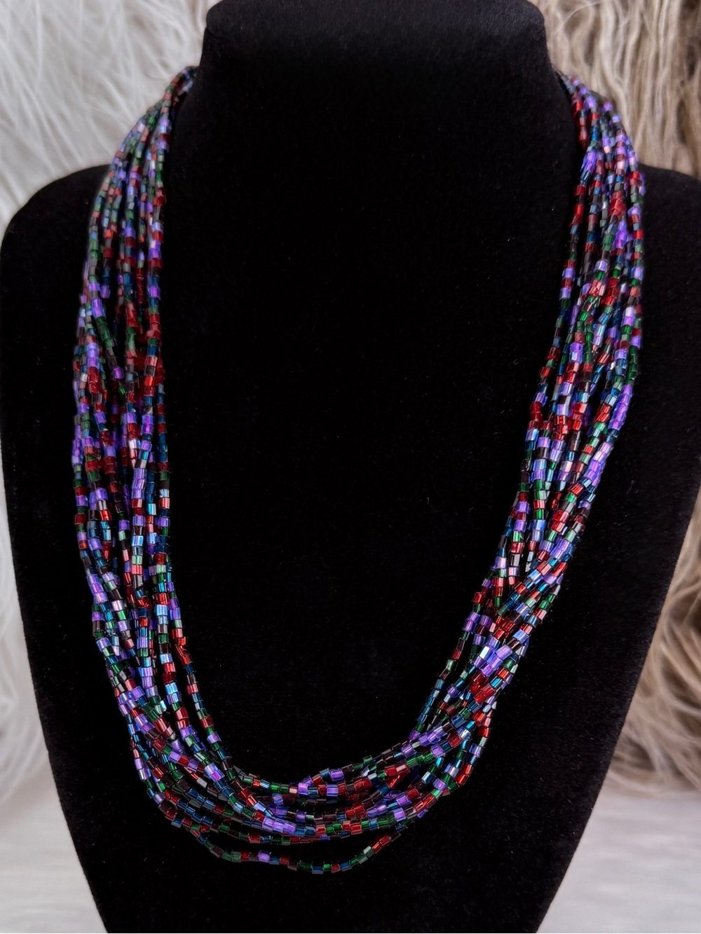 Multicolor Multi Strand Seed Bead Necklace Statement Jewelry
